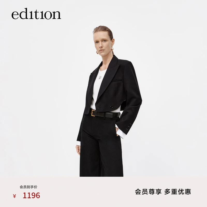 edition2023秋新款西装外套女假两件拼接衣袖截短西服#EBC3BLAT05