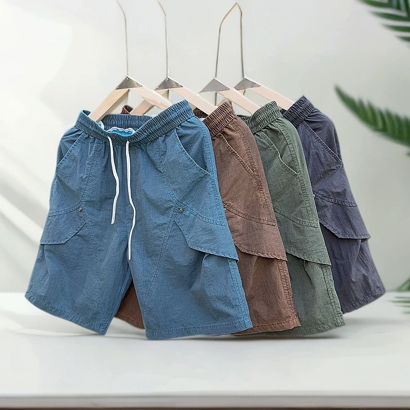 夏季新款轻薄透气速干工装短裤宽松纯色时尚直筒薄款百搭男五分裤