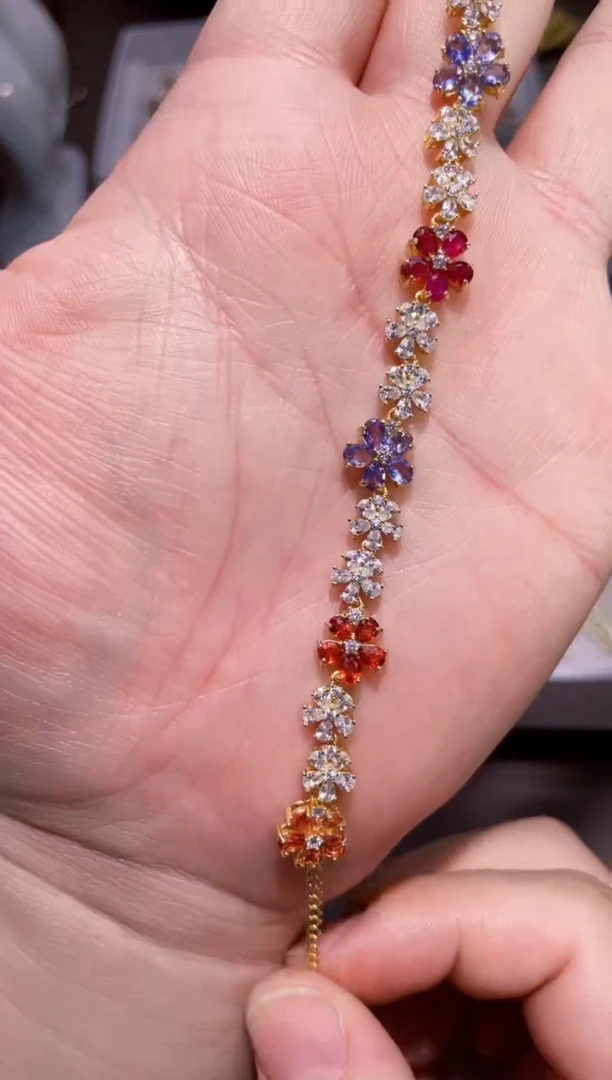 手链蓝宝石银S925镶嵌一条