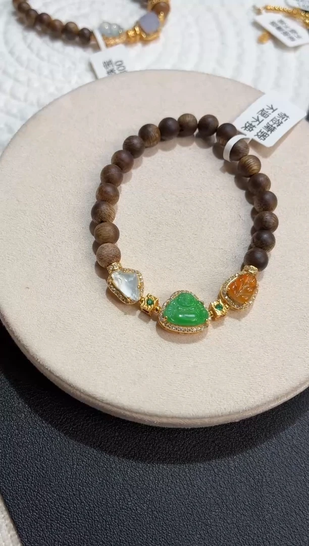 吊坠(不含链)银S925镶嵌翡翠手串