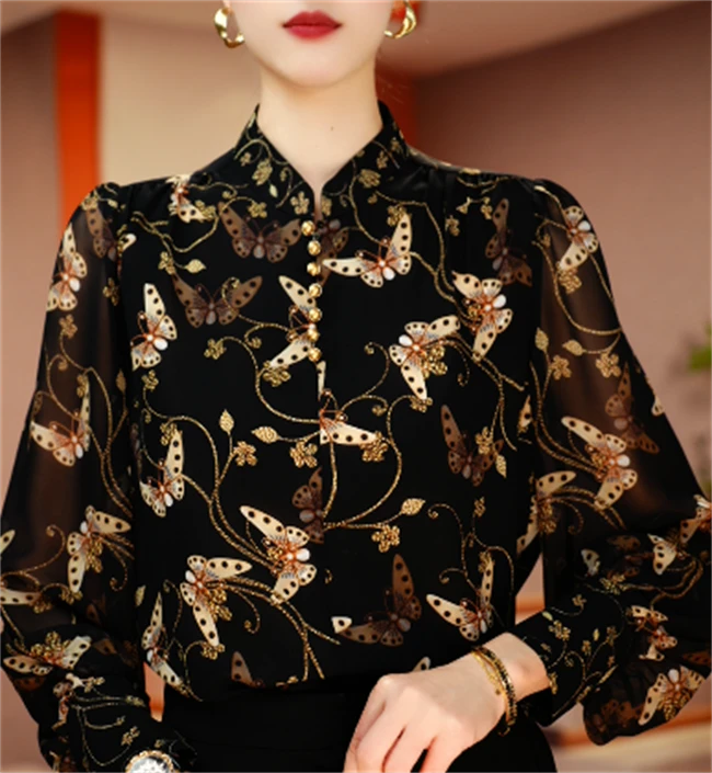 国颐 新款小高领衬衫轻奢气质优雅洋气减龄百搭显瘦上衣V24M0215