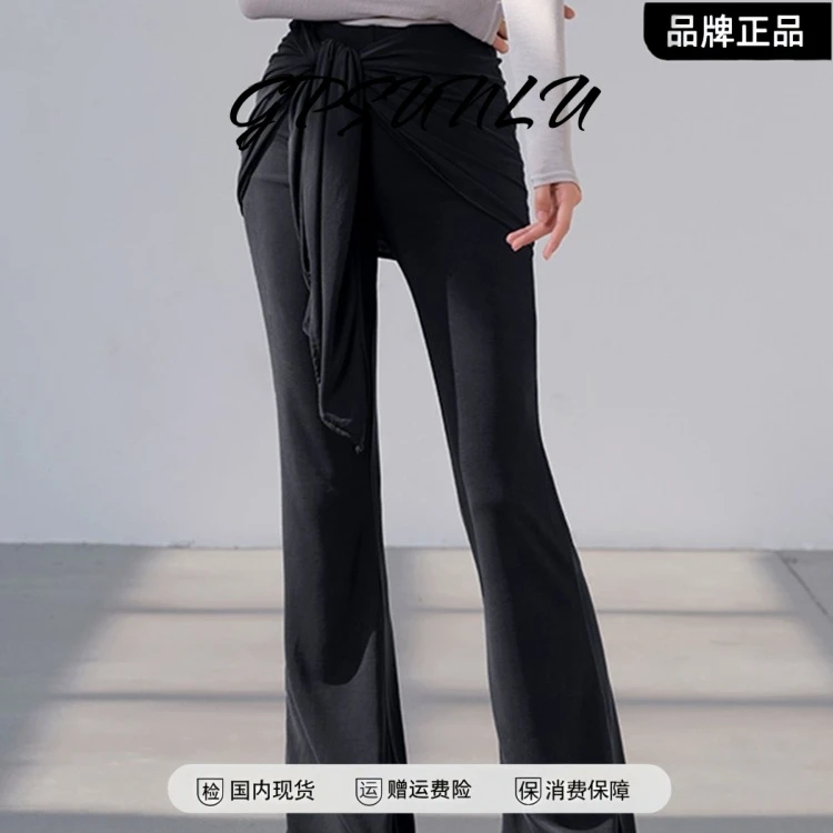 gpsunlu明星同款微喇系带瑜伽裤女假两件健身裤显腿长运动长裤