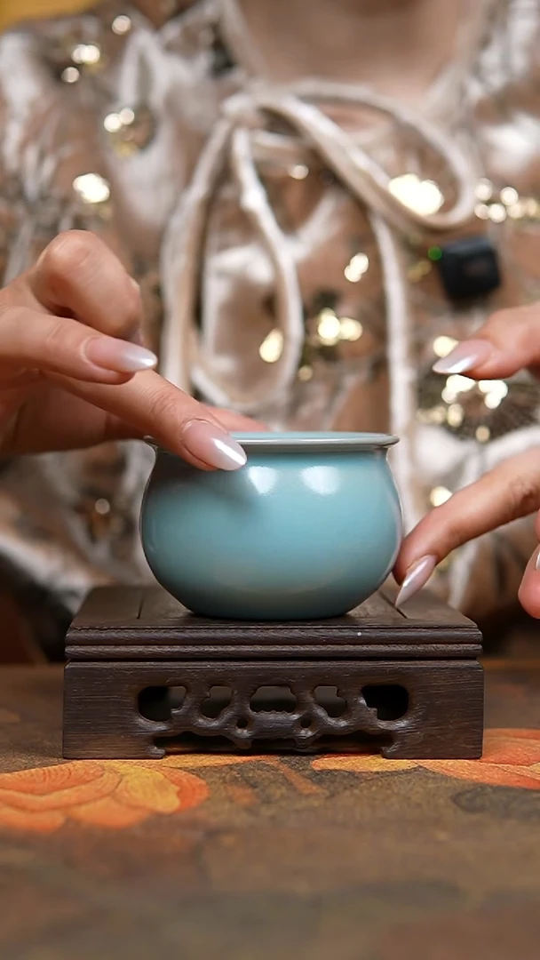 杯仿古天青风水缸杯一级礼盒