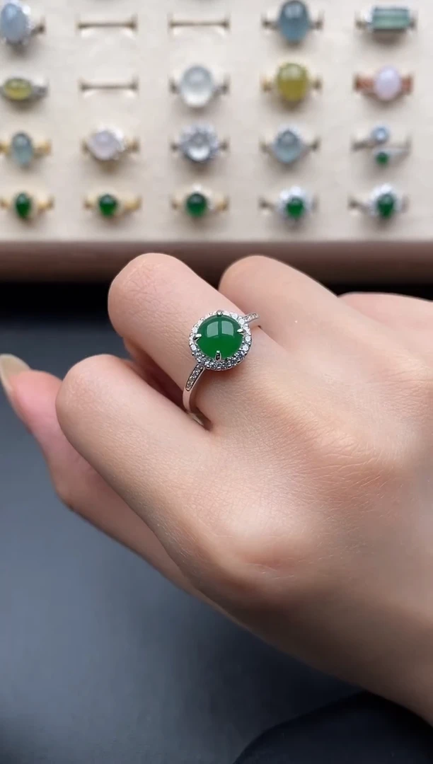 银S925镶嵌戒指翡翠一物一证一礼盒