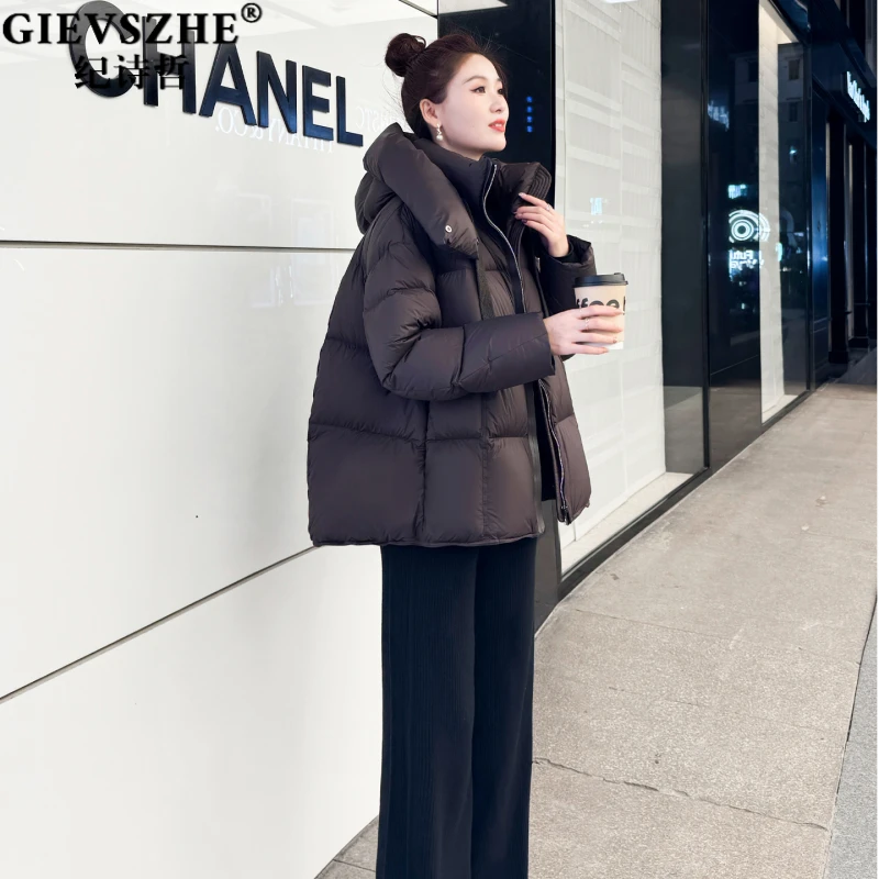 纪诗哲90白鹅绒泡芙羽绒服女2025冬季新款小个子宽松加厚连帽外套