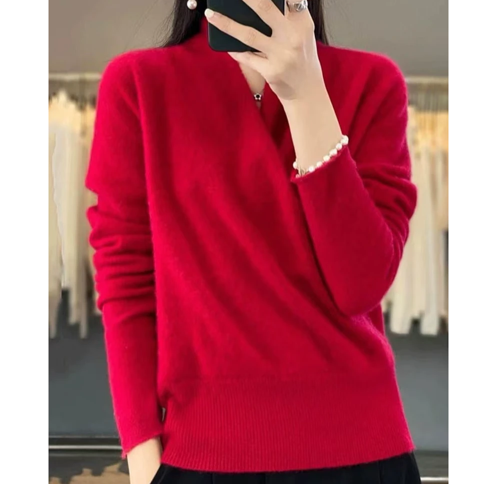 涵玖玥【100羊毛】交叉领高级感显贵气长袖上衣佰07