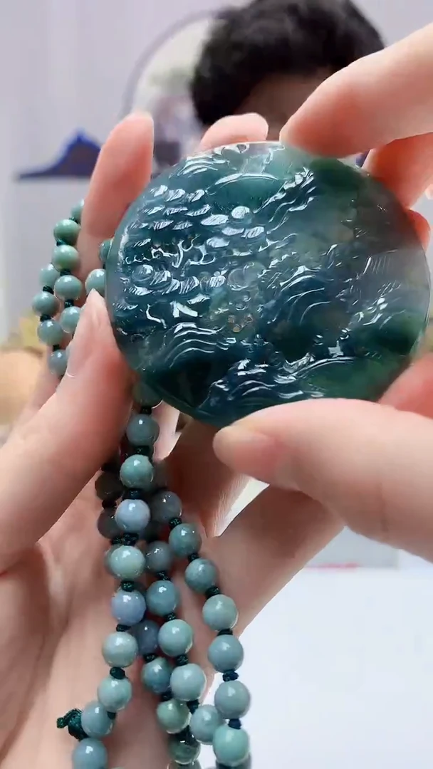 【闪购商品】定制翡翠未镶嵌4688zm-毛货山水珠链一套62