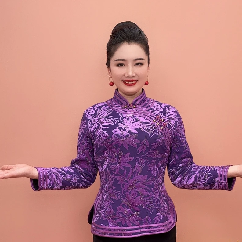秋冬加绒加厚气质改良版旗袍上衣后拉链妈妈装