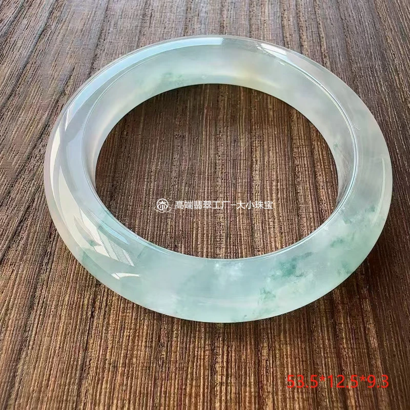 大小珠宝冰种飘兰花天然翡翠手镯正圈53.5老坑种飘花缅甸翡翠玉镯