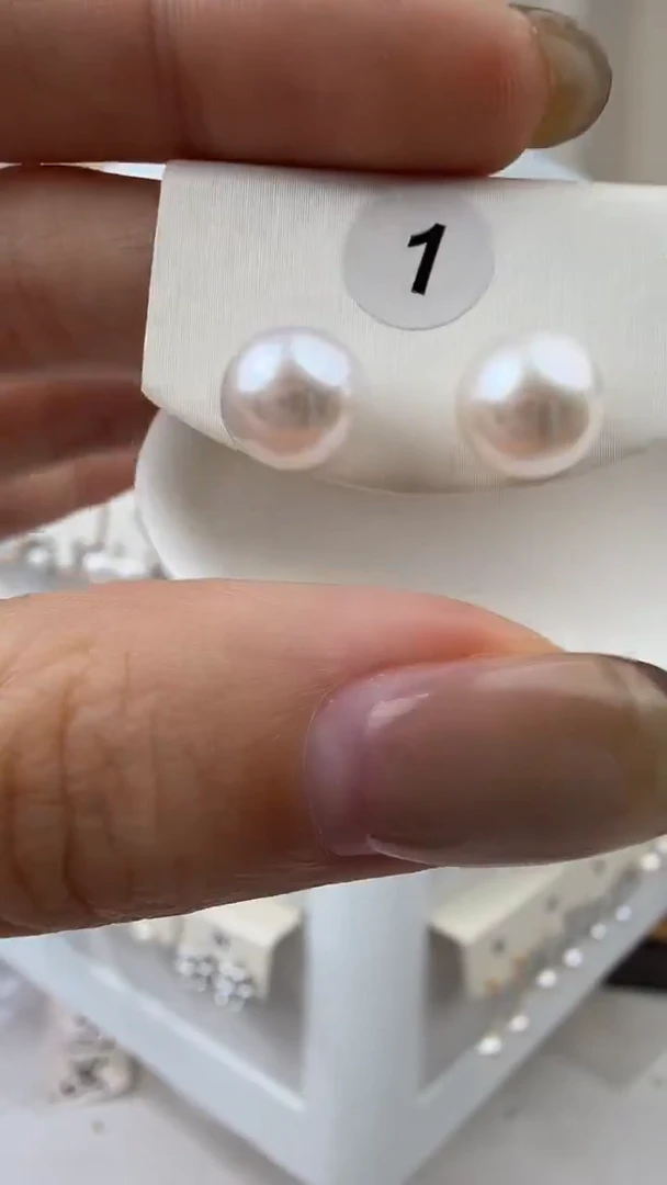 银S925镶嵌耳饰淡水珍珠8-9mm素钉