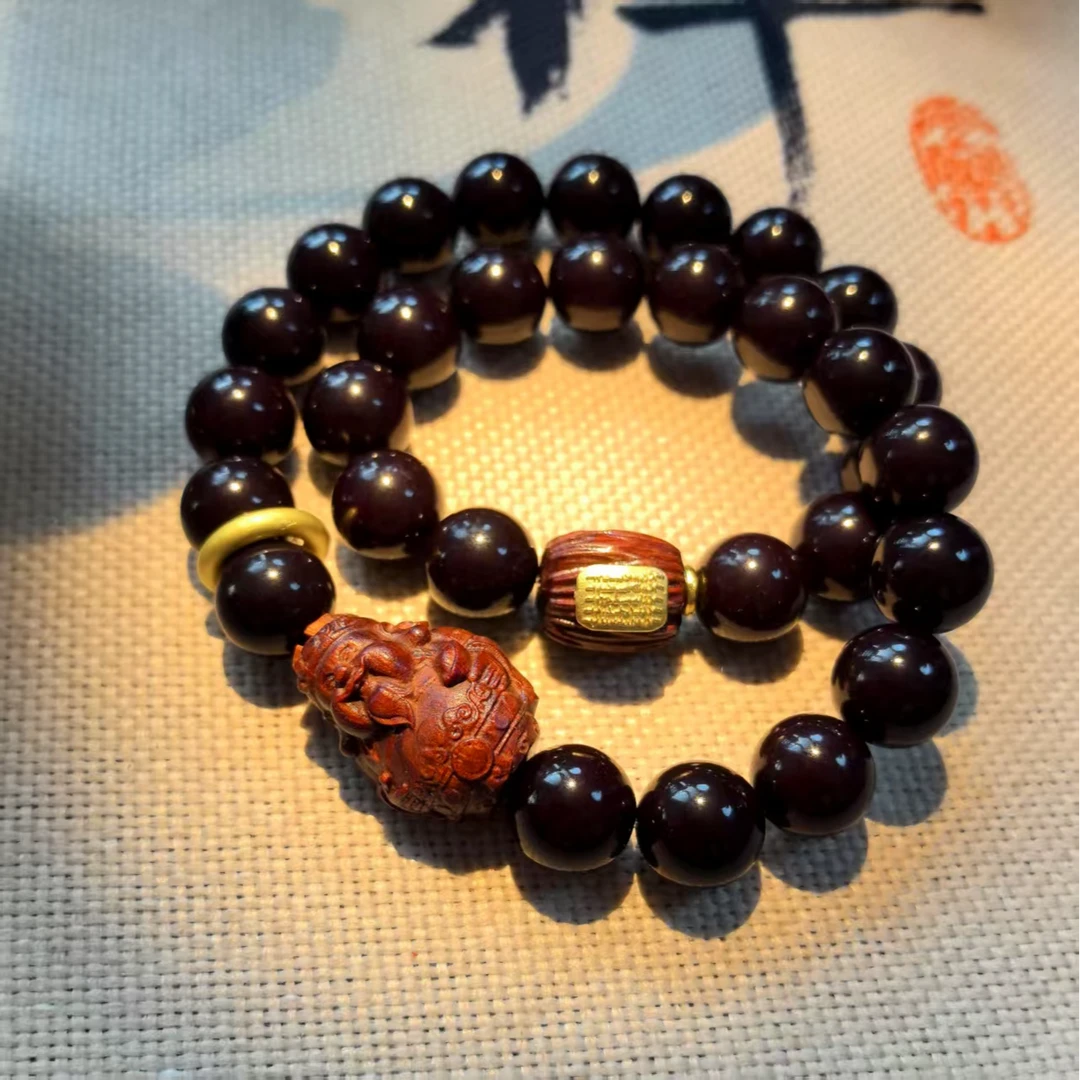 13mm溏心老料菩提子双圈手串财神吊坠盘玩珠串文玩男女菩提子手链