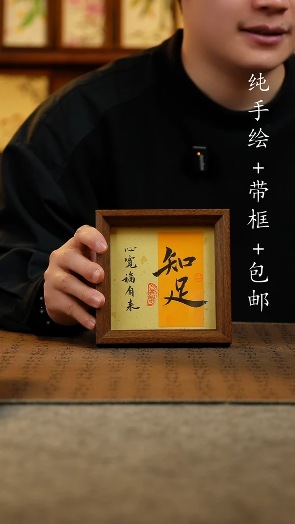 国画原创纯手绘国风国画摆台：画芯+画框14*14