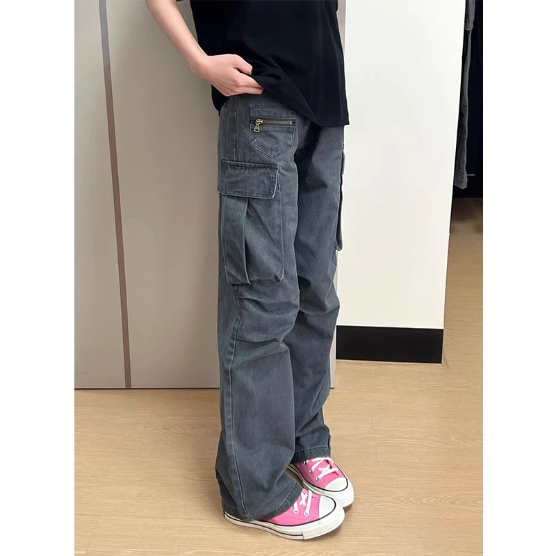 灰色美式复古工装裤男款春秋季cleanfit高街vibe裤子休闲直筒长裤