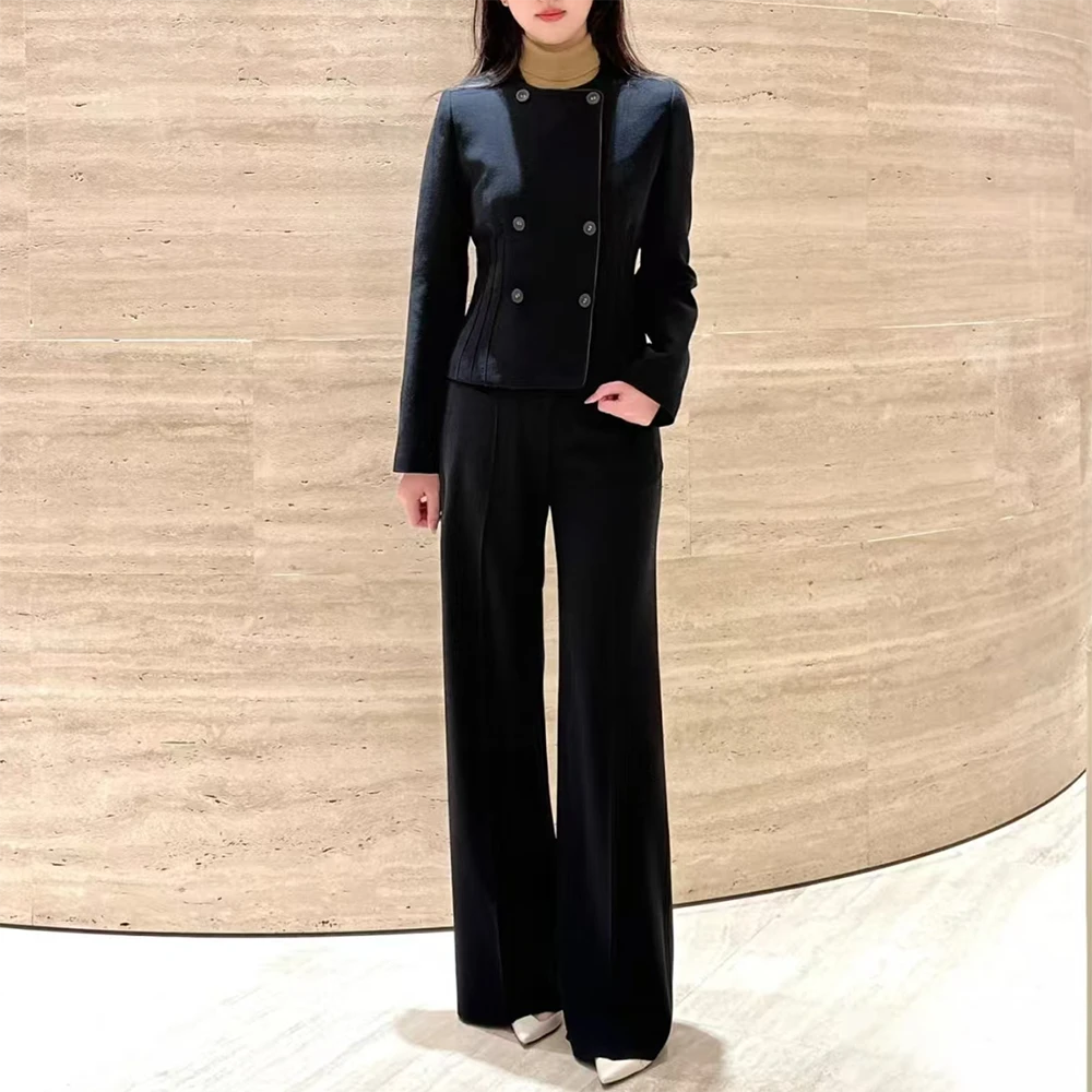 G*D安迪套装精致定织双排扣圆领修身短外套搭配长裤套装 LTA068