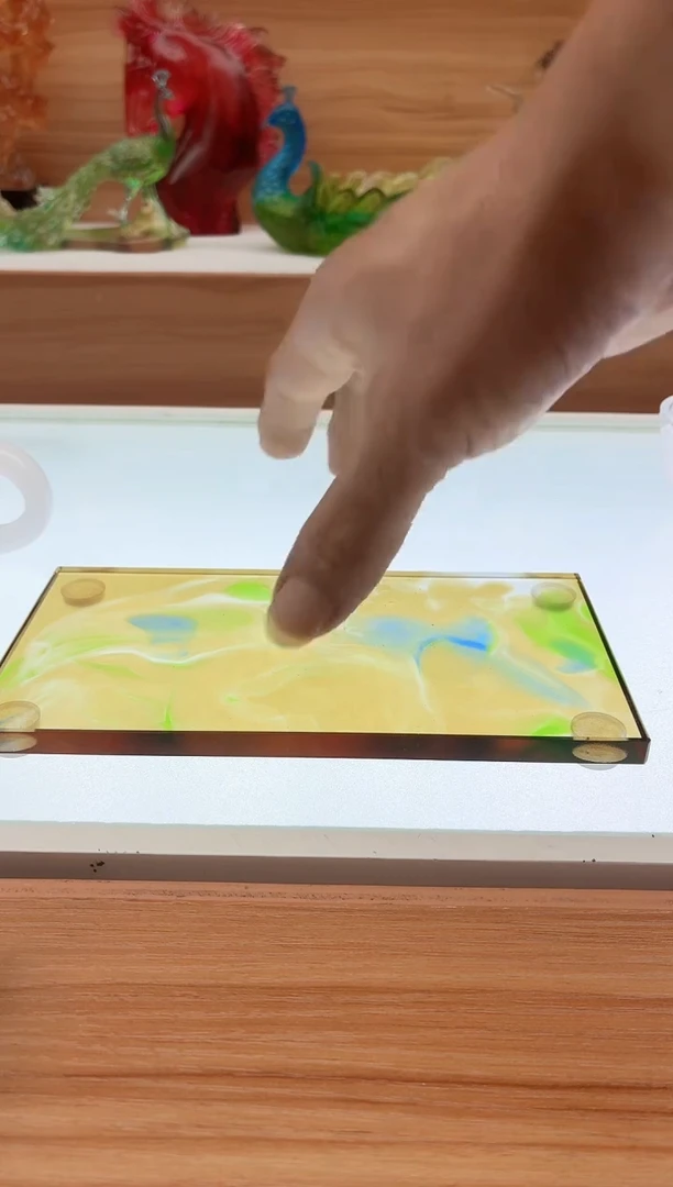 手工艺品琉璃琥珀绿干泡台18.5*10.5公分
