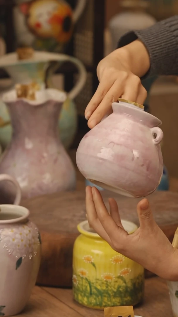 陶瓷景德镇设计师手作花器摆件侘寂风@M077@