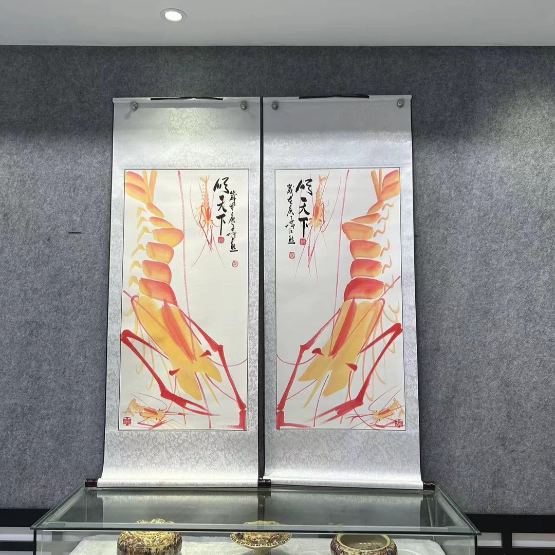 《顺天下》彩对 何江熊绘画作品 国画 三尺 锦绫轴
