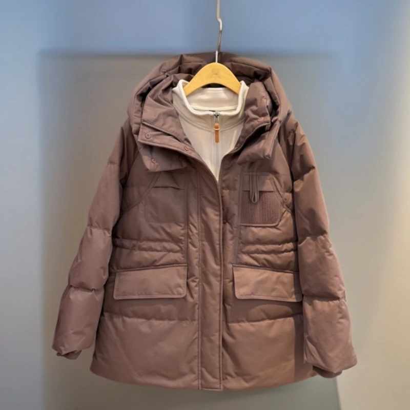 水淼25年冬季新品1819-咖色时尚百搭连帽羽绒服