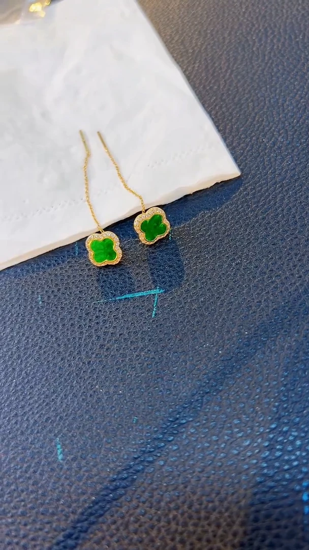 翡翠银S925镶嵌耳饰缅料A货/多样性发货/一对