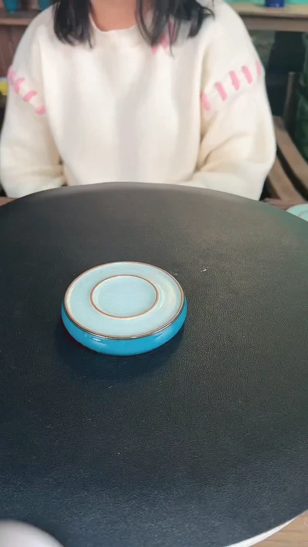 【闪购商品】杯一品德窑单色釉孔雀蓝盖置