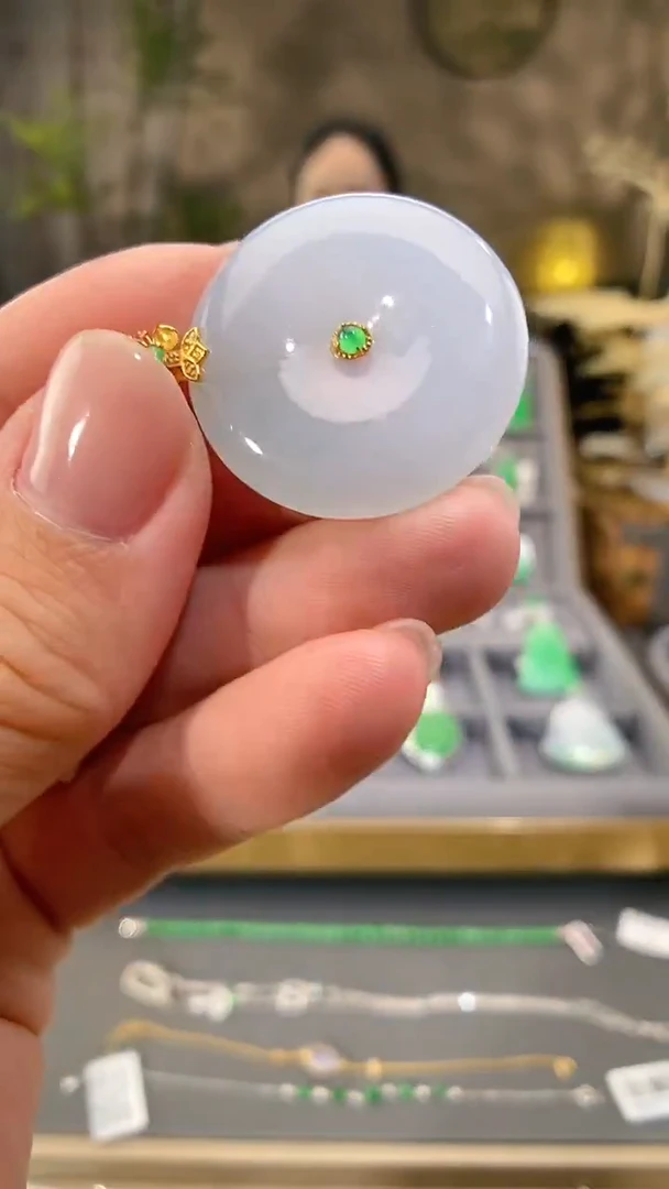 吊坠(不含链)18K金镶嵌翡翠平安扣