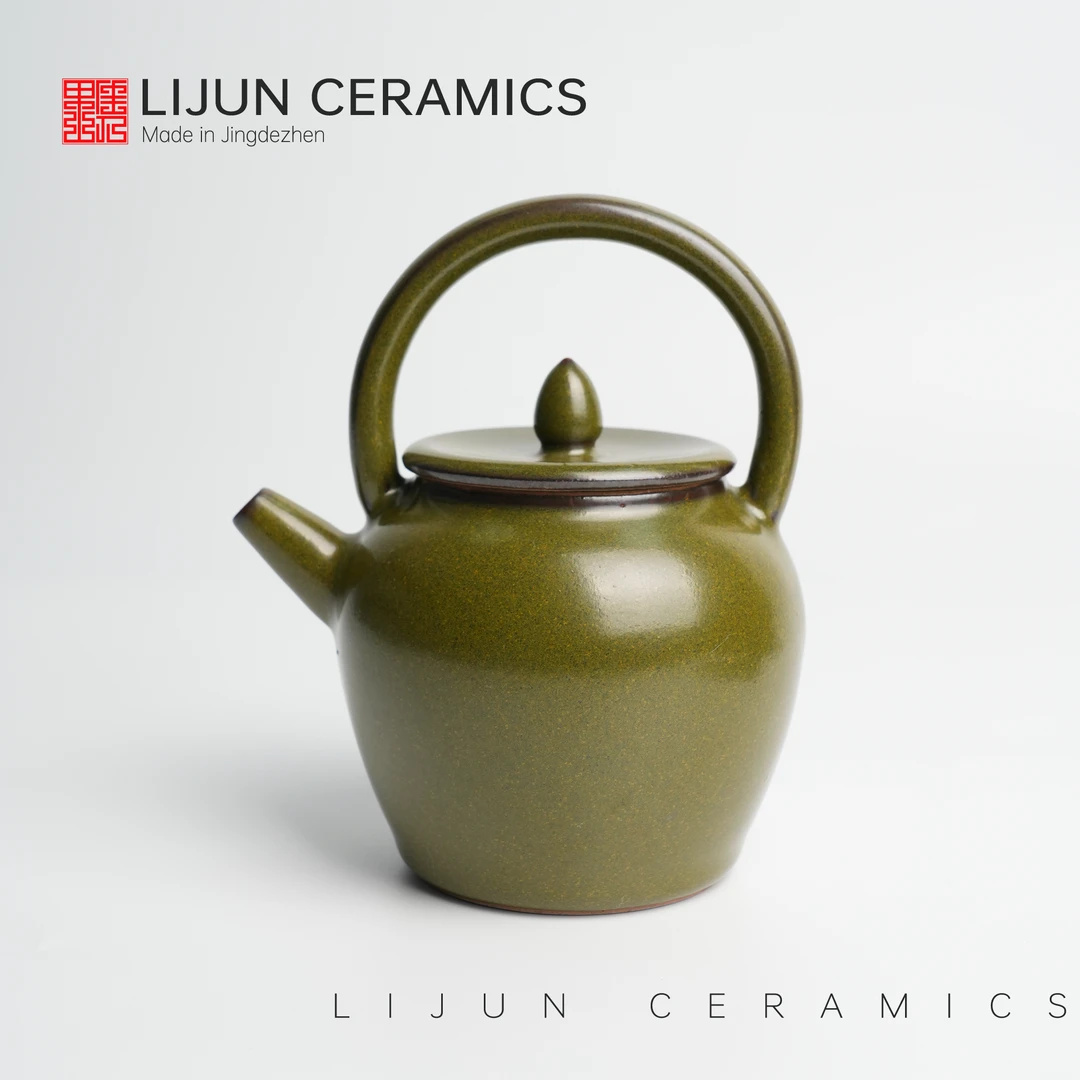 茶叶末釉圆形提梁壶 370ml 装茶倒茶 景德镇手工柴窑