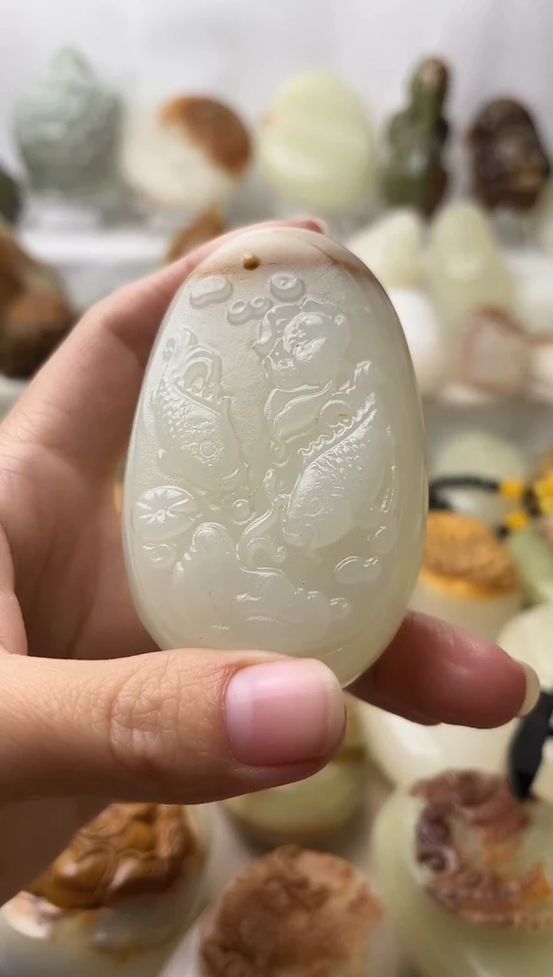 石材古青石棉纹正常不退换荷花鱼微瑕