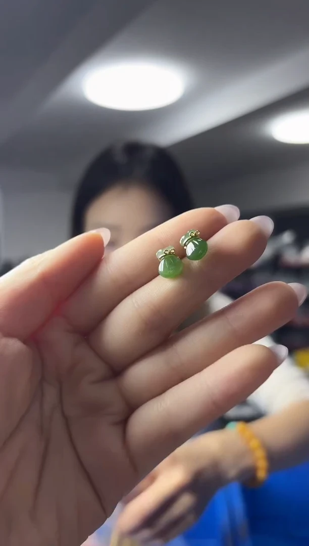 银S925镶嵌和田玉耳饰（多样性发一件）