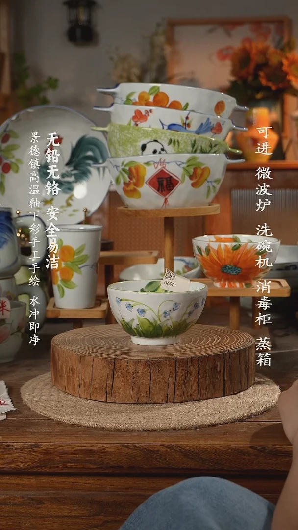 瓷景德镇高温瓷釉下彩手绘陶瓷窝窝