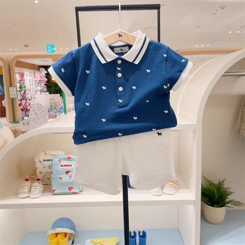 067-韩国童装夏款男宝翻领洋气外出短袖套装382