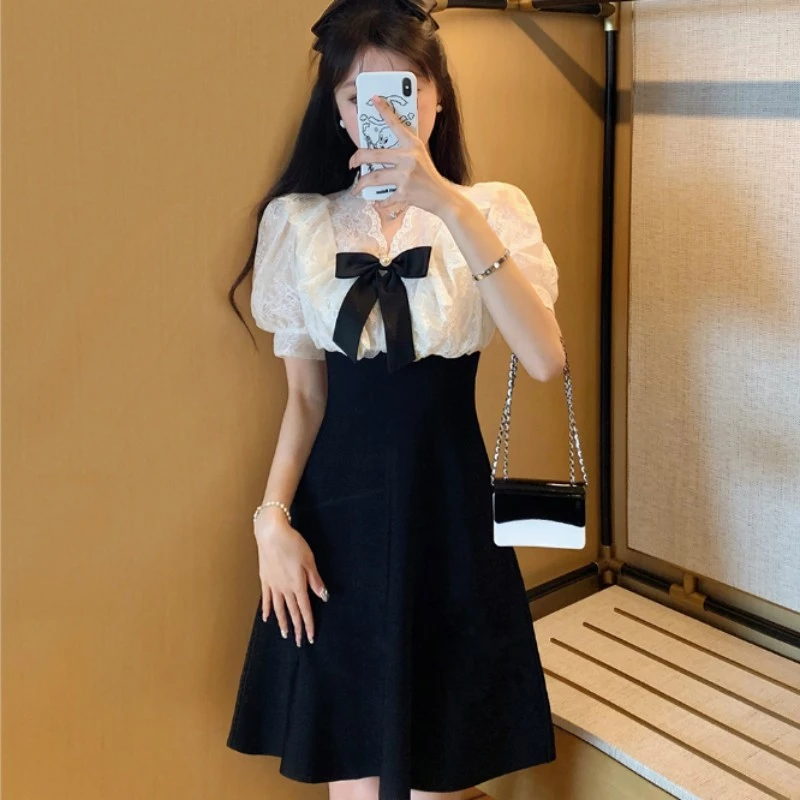 夏季大码女装胖妹妹洋气拼接蕾丝短袖t恤裙中长款显瘦上衣打底衫