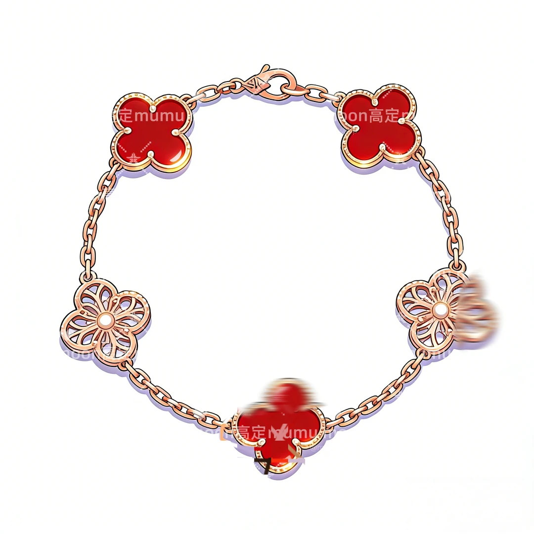 925银仿珍珠手链 925银 厚镀四叶草百搭手链经典时尚