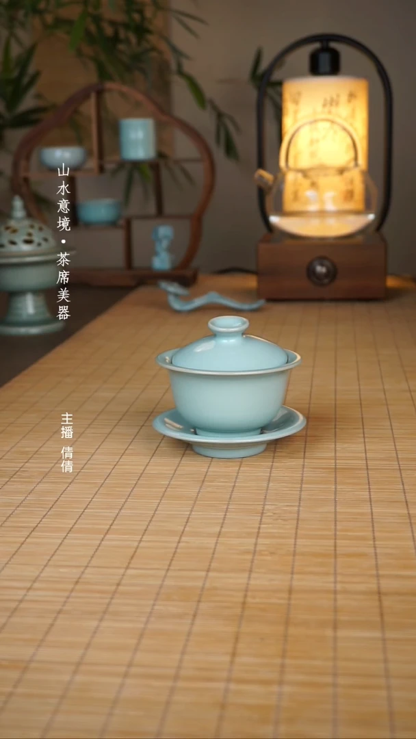 汝瓷三才元宝盖碗汝瓷茶器茶具