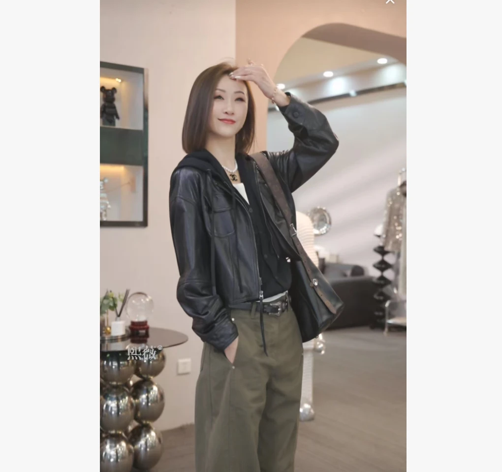 熙薇【机车女神】2025早秋新款时尚气质休闲百搭宽松皮衣外套H5035