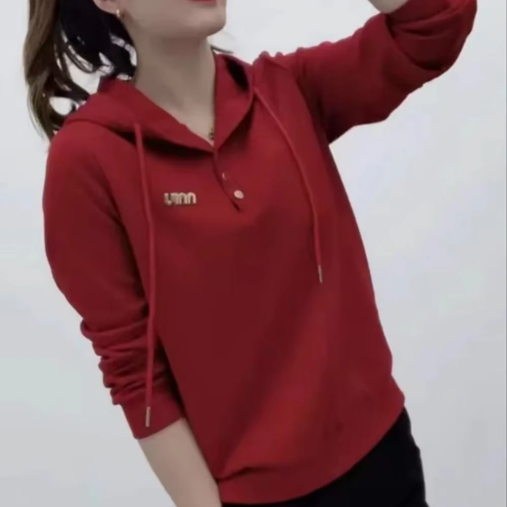 卫衣女休闲连帽t恤上衣春秋长袖韩版百搭显瘦纯色新款打底衫1043