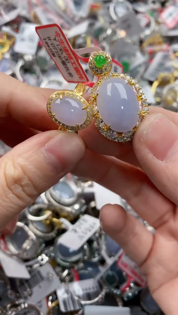 银S925镶嵌戒指翡翠5555----8