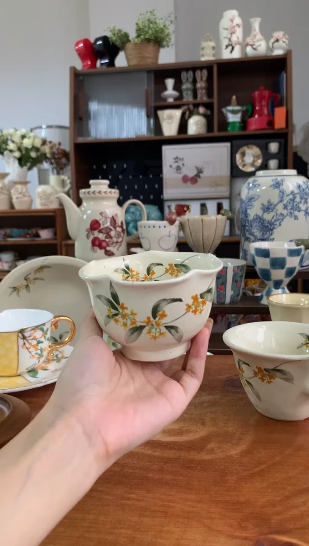 瓷金桂花花口杯 送勺