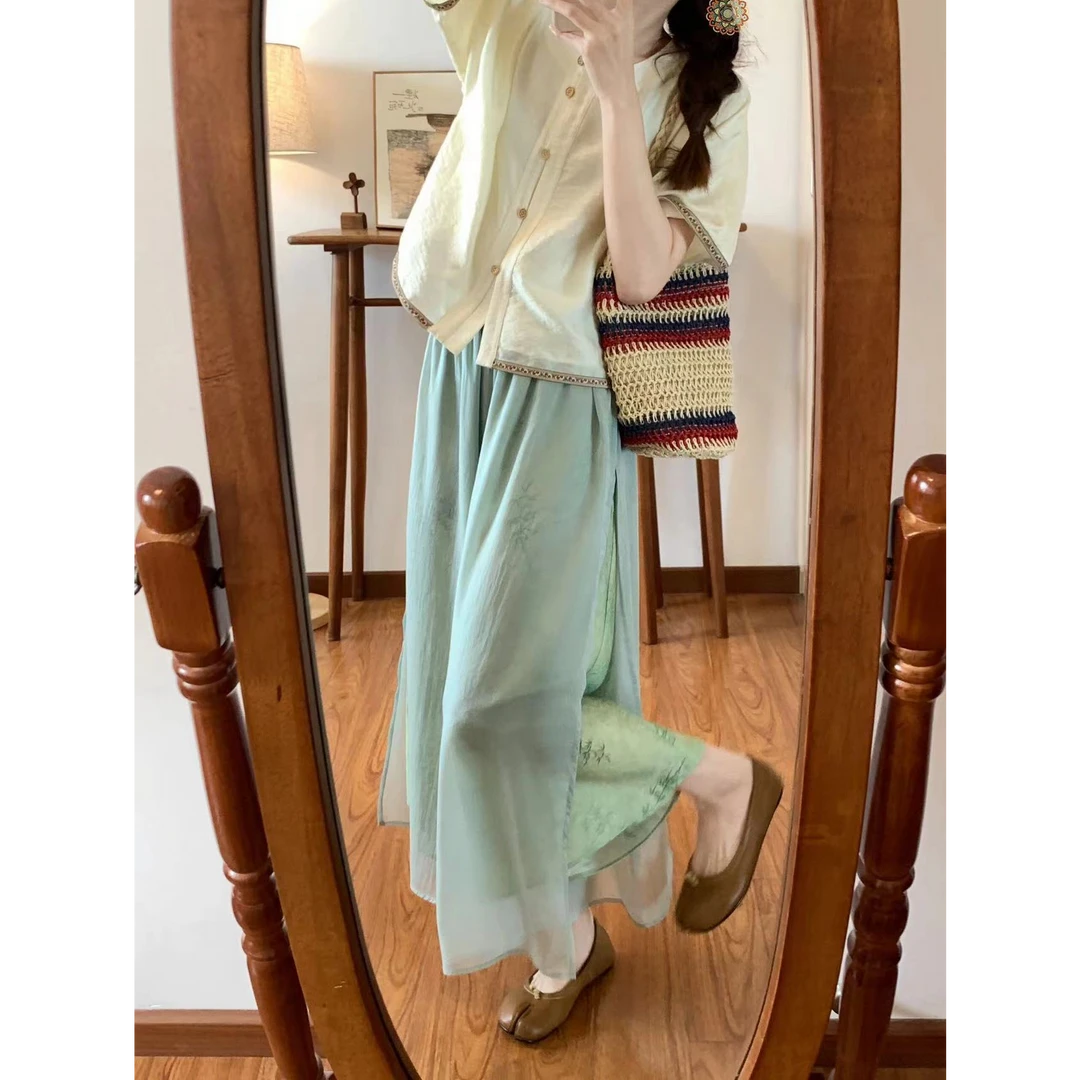 暗纹提花新中式少女日常短款半身裙小众上衣改良两件套汉元素