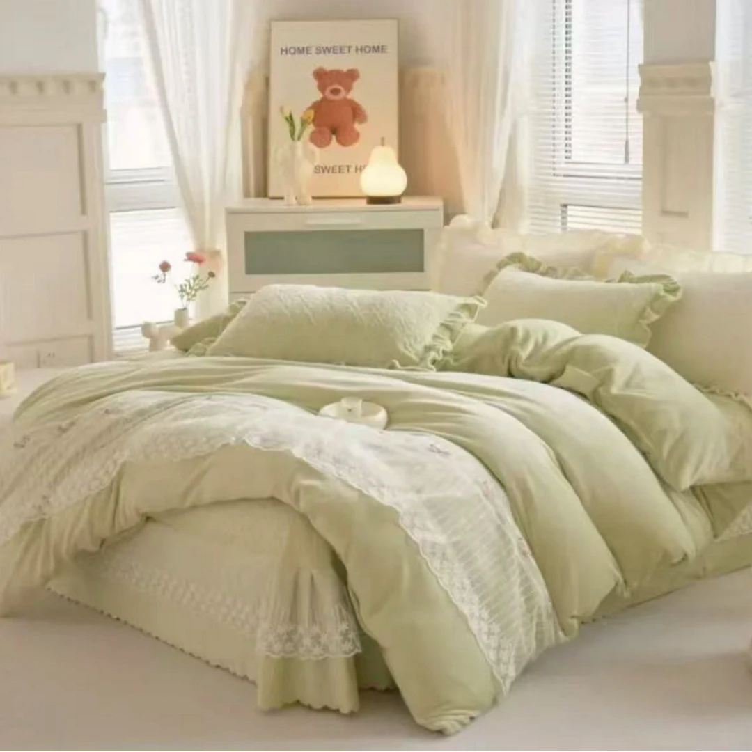 法式冬季加厚亲肤色婴儿绒床盖四件套可机洗不滑床