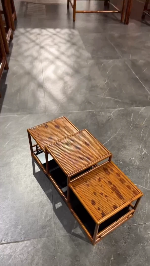 竹藏***叶湘妃竹置物架三层