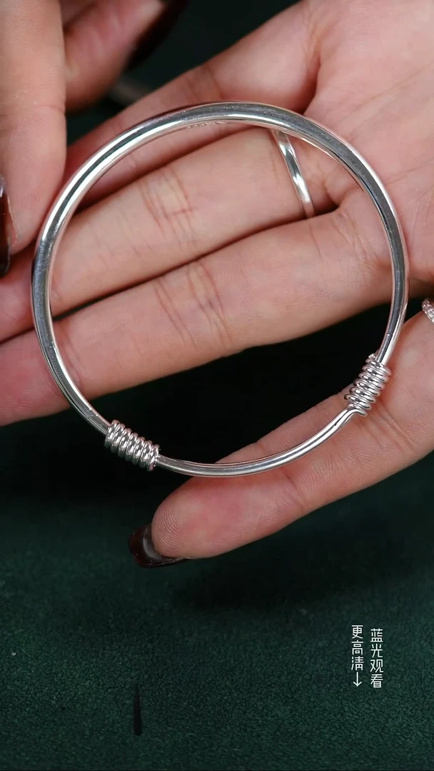 珐琅足银999光面卷丝手镯