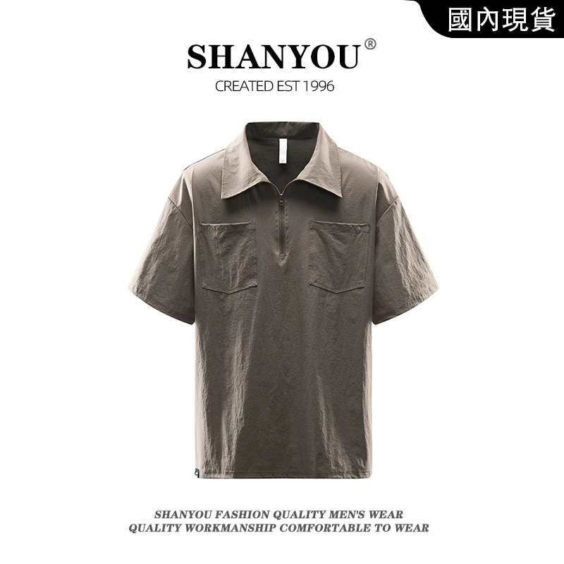 夏季新款美式半拉链polo衫短袖男复古潮牌宽松冰感百搭工装Polo衫