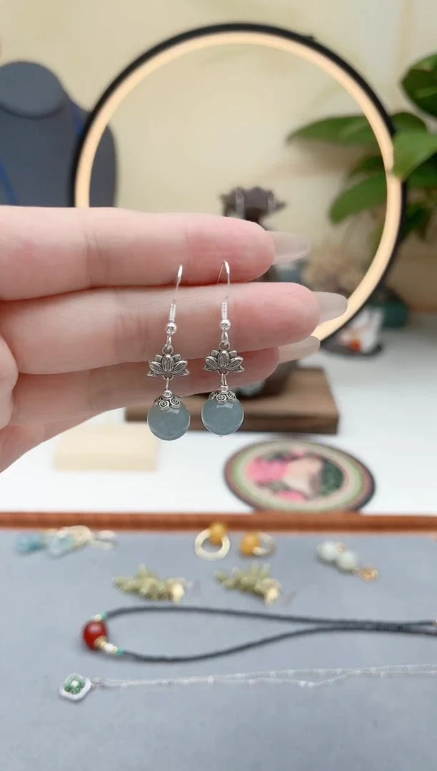 石英质玉银S925镶嵌耳饰01