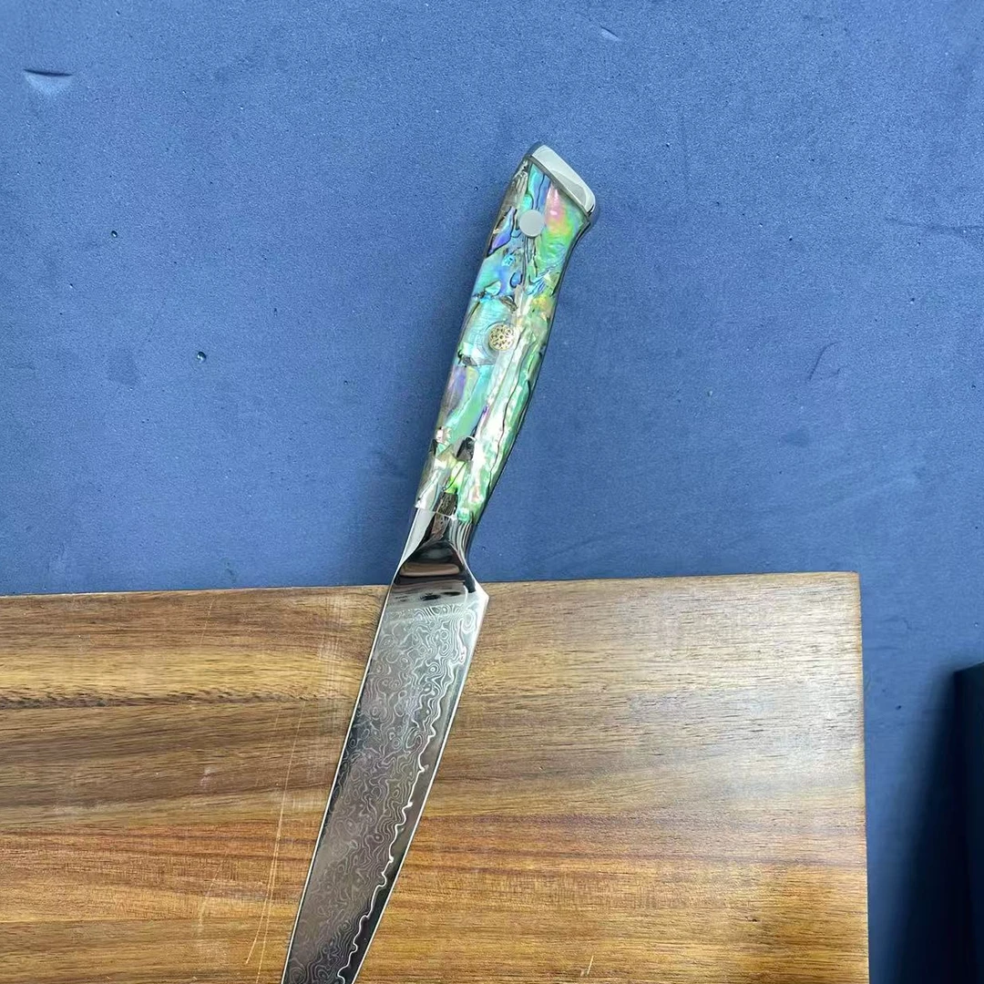 瑕疵 大马士革6寸万用刀水果刀鲍鱼壳手柄户外小刀