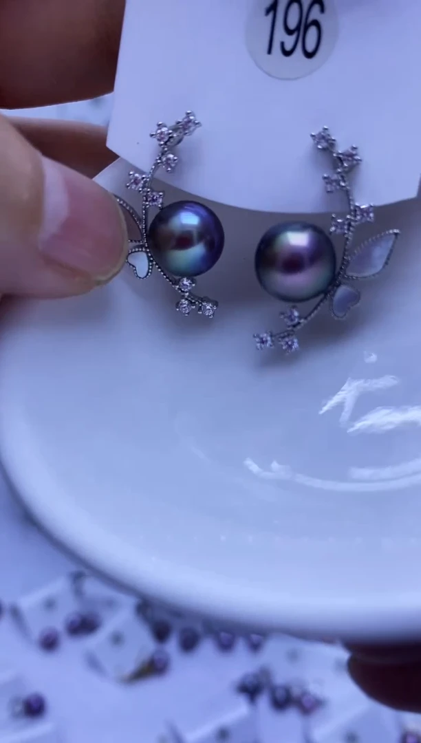 银S925镶嵌耳饰淡水珍珠196