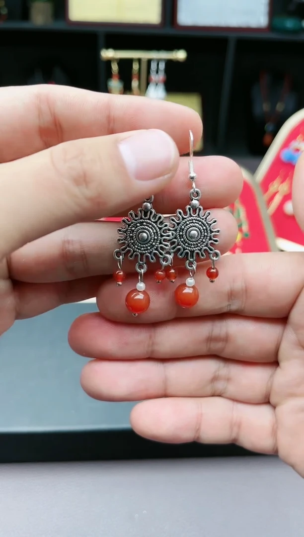 【闪购商品】南红玛瑙耳饰银S925镶嵌824000