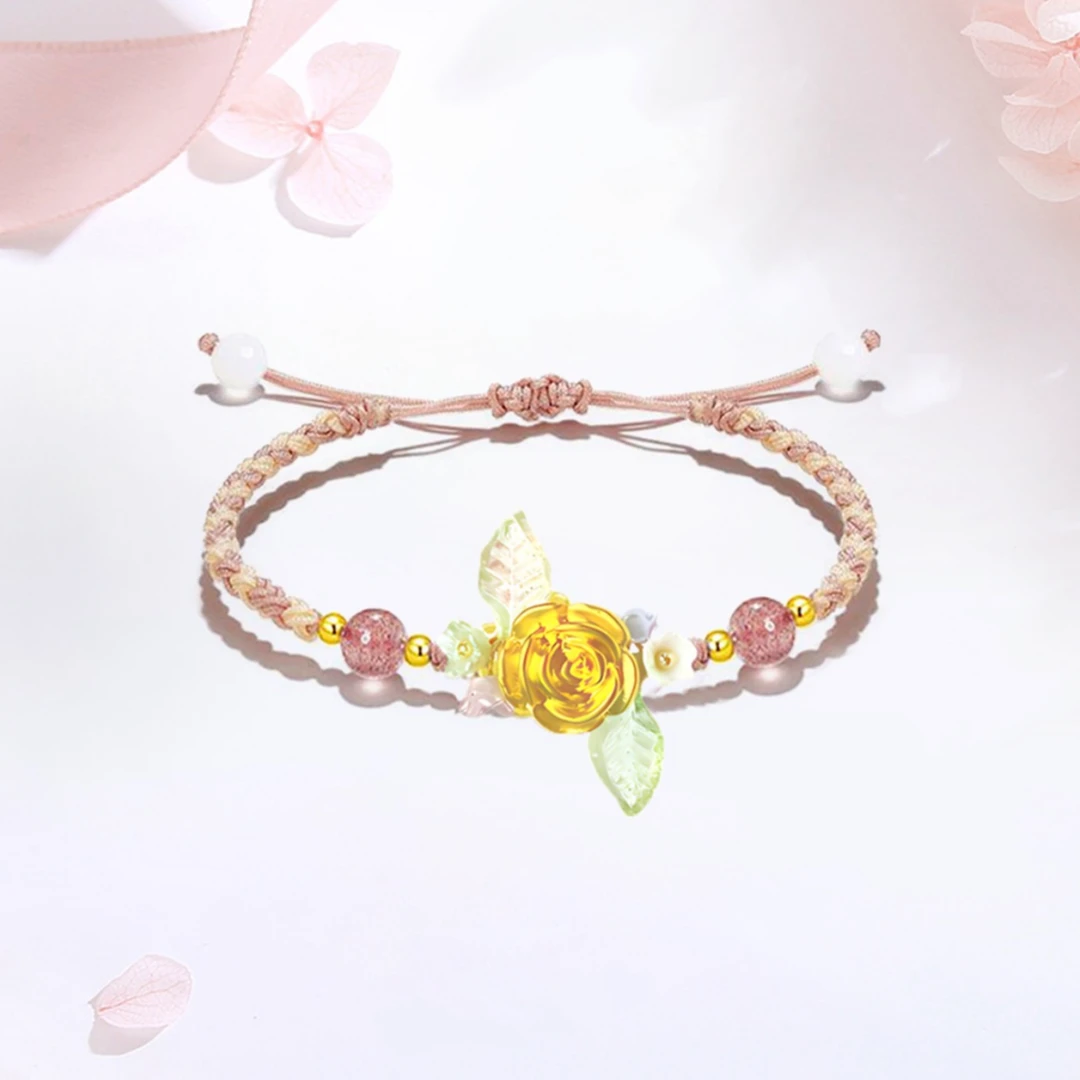 【粉丝专享】时尚少女心日常佩戴名媛风手工编织可调节玫瑰花情侣款