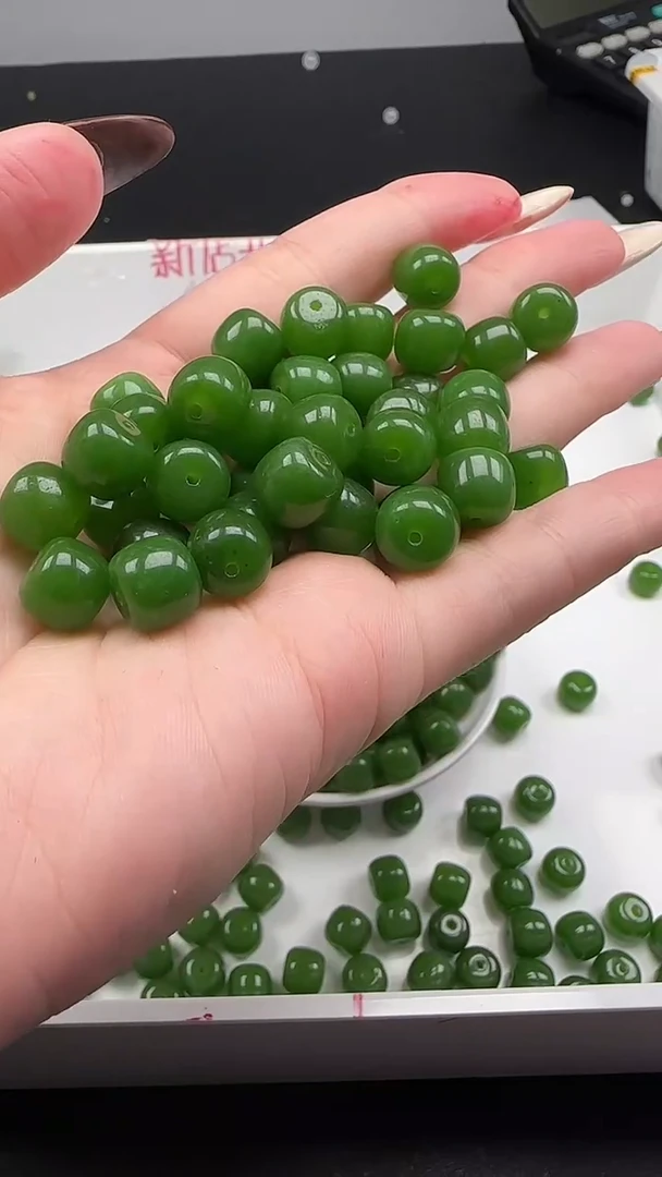 未镶嵌和田玉珠宝半成品碧玉N191卡9*10mm散珠10颗（赠线