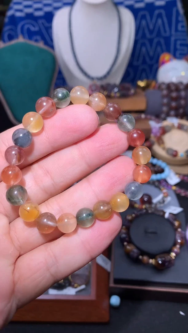 未镶嵌珠宝半成品水晶彩兔毛圆珠手串