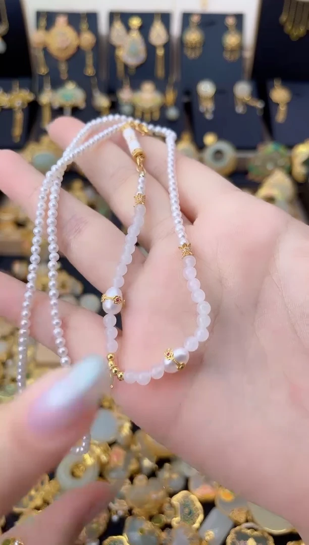 银S925镀金镶嵌珠串淡水珍珠DIY珠串